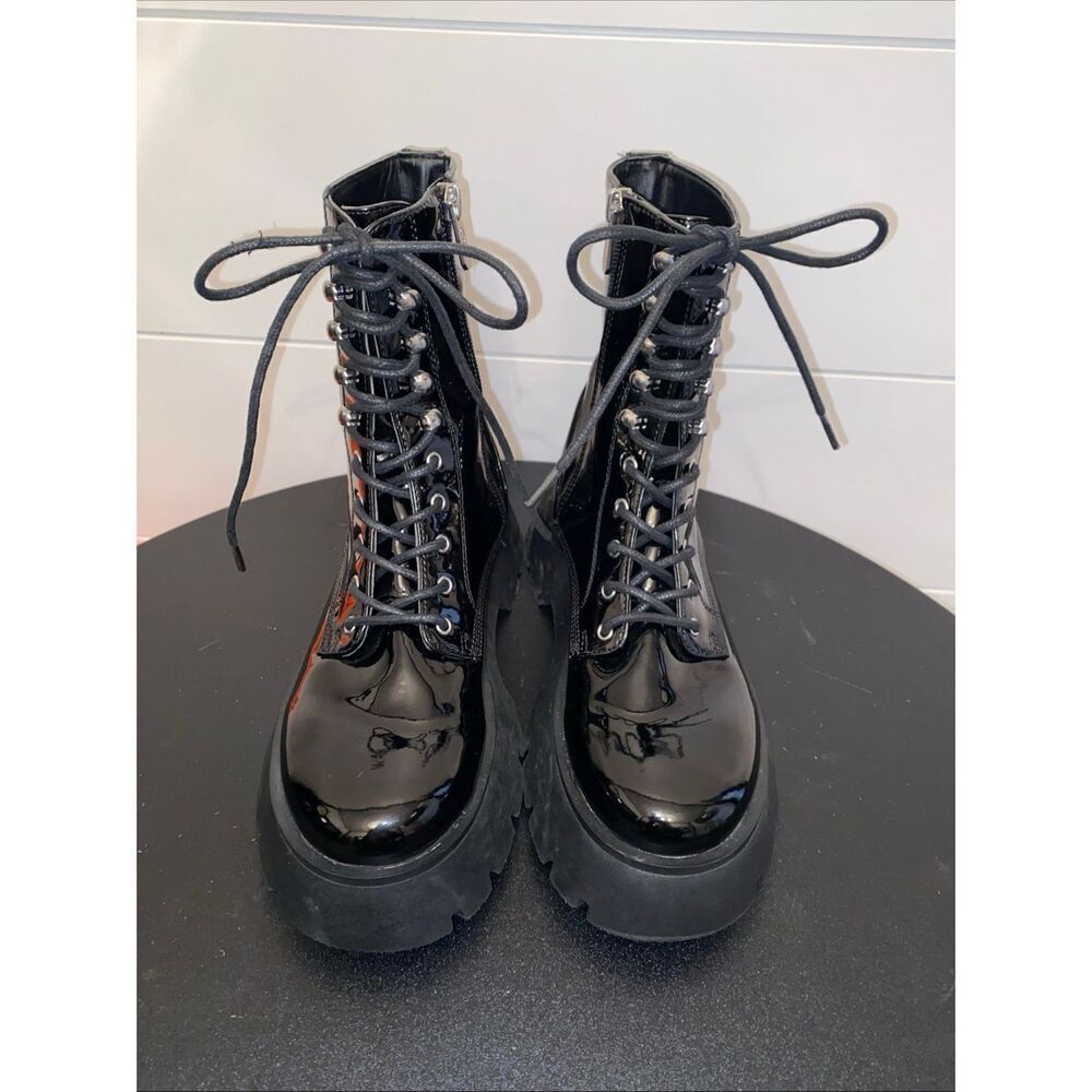 Sam Edelman Circus Chunky Lug Sole Platform LESLIE Black Boots Women's 6.5M